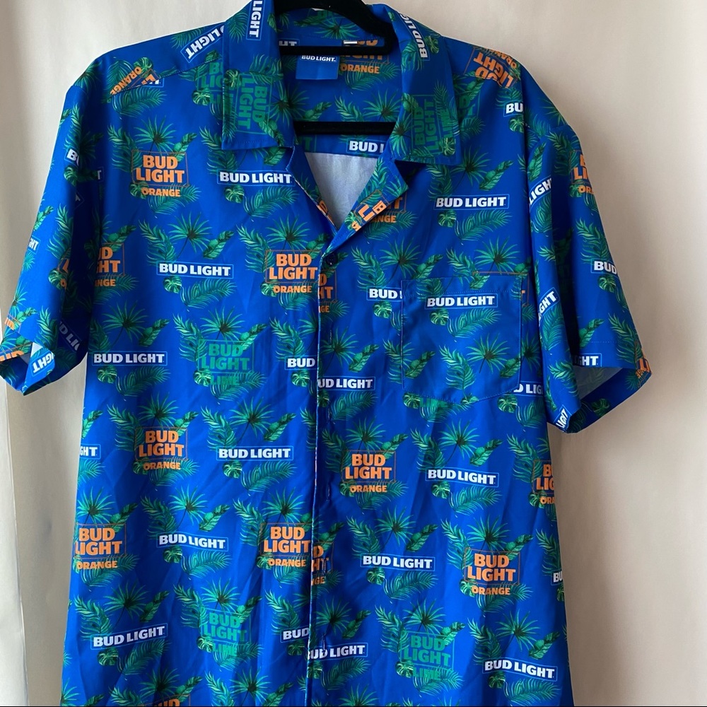 Mens Budlight orange logo‎ advertising button up down shirt xlarge xL